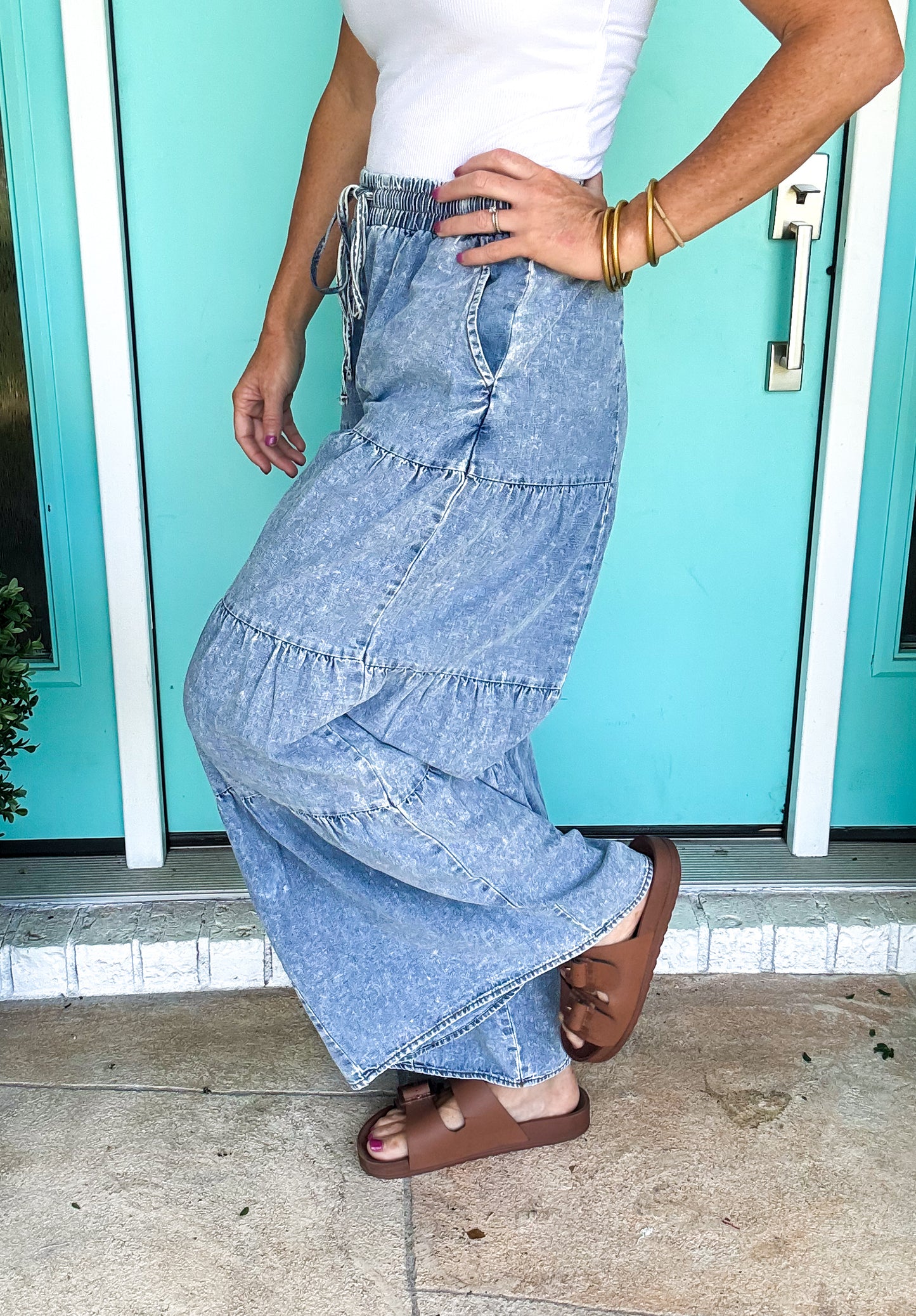 Tiered Chambray Pants