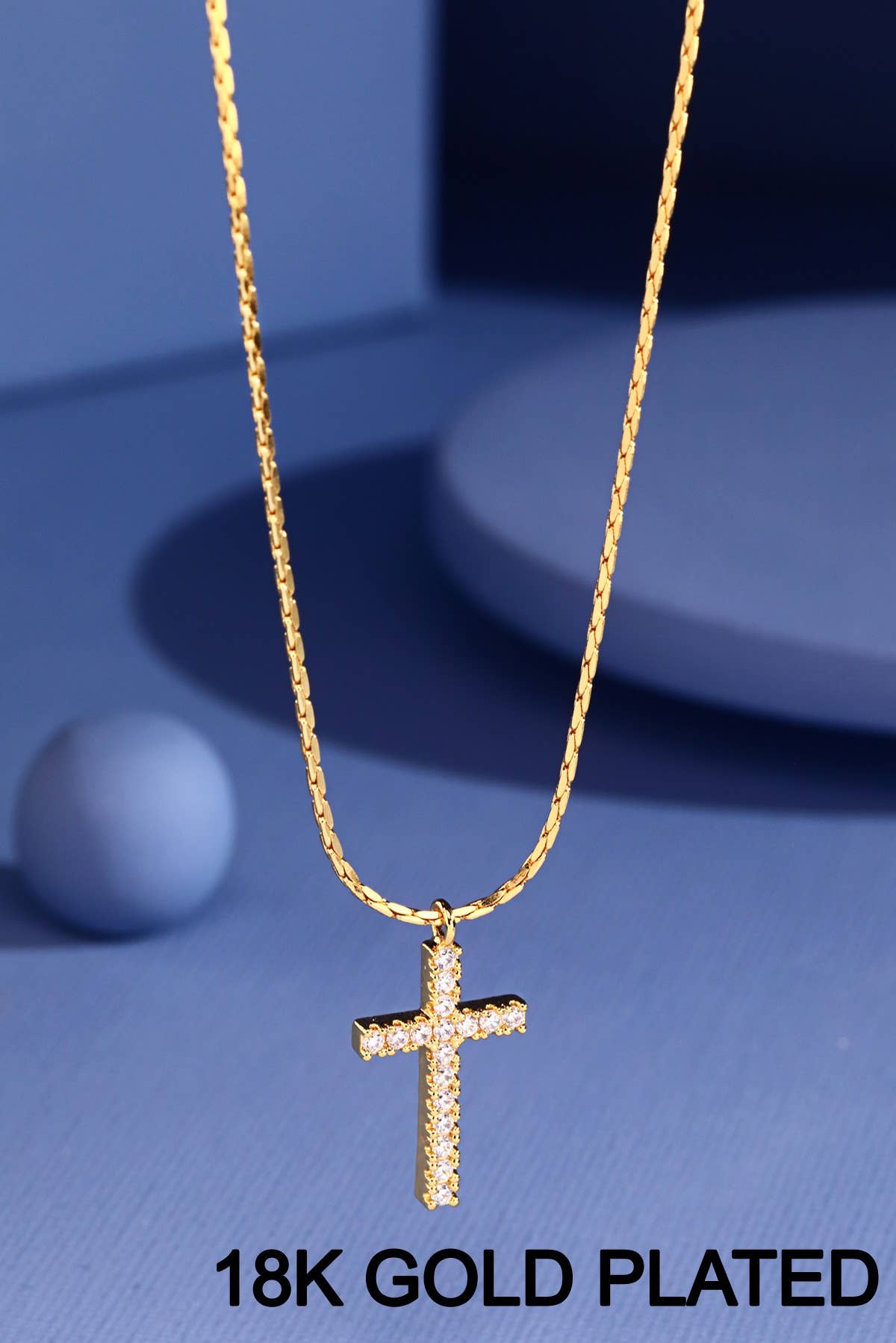 18K Gold Plated Pave Cross Necklace