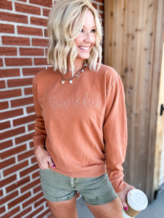 Thankful Embroidered Comfort Colors Sweatshirt