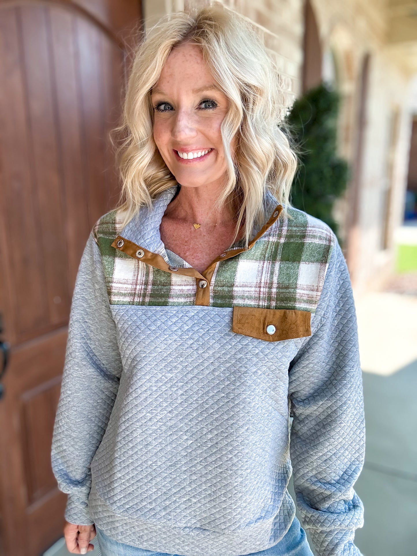 Quilted Snap Button Pullover