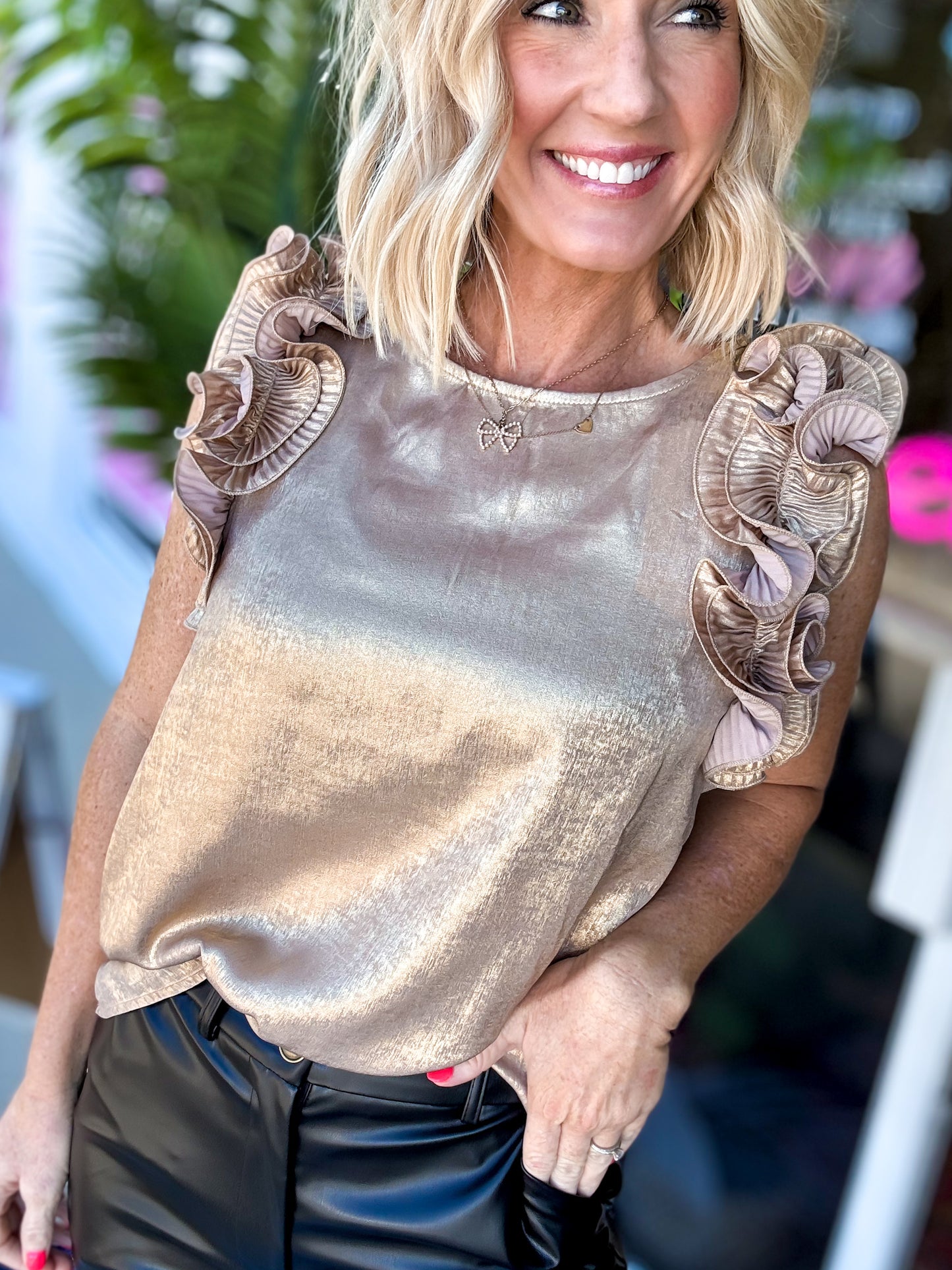 Metallic Magic Ruffle Sleeve Top