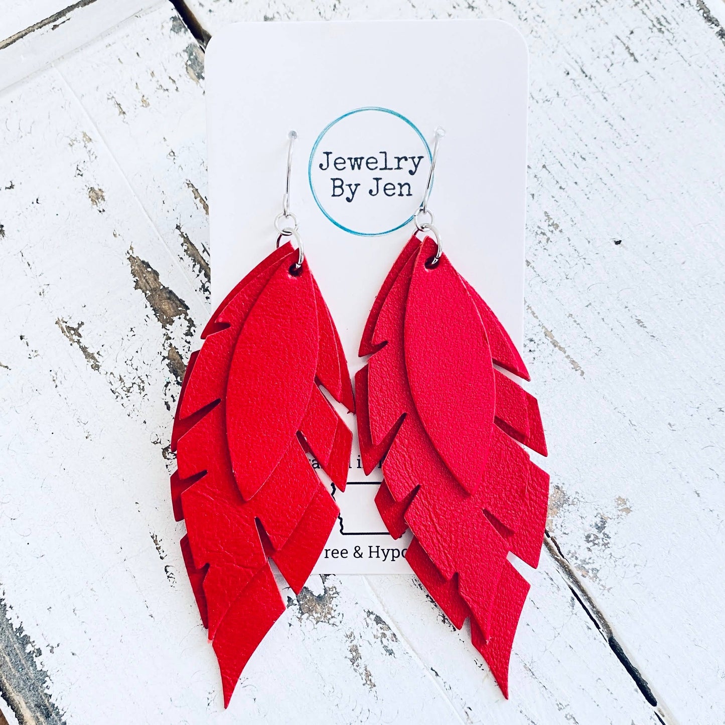 Jagged Feather Earring: Red