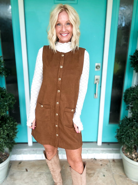 The Golden Standard Suede Shift Dress
