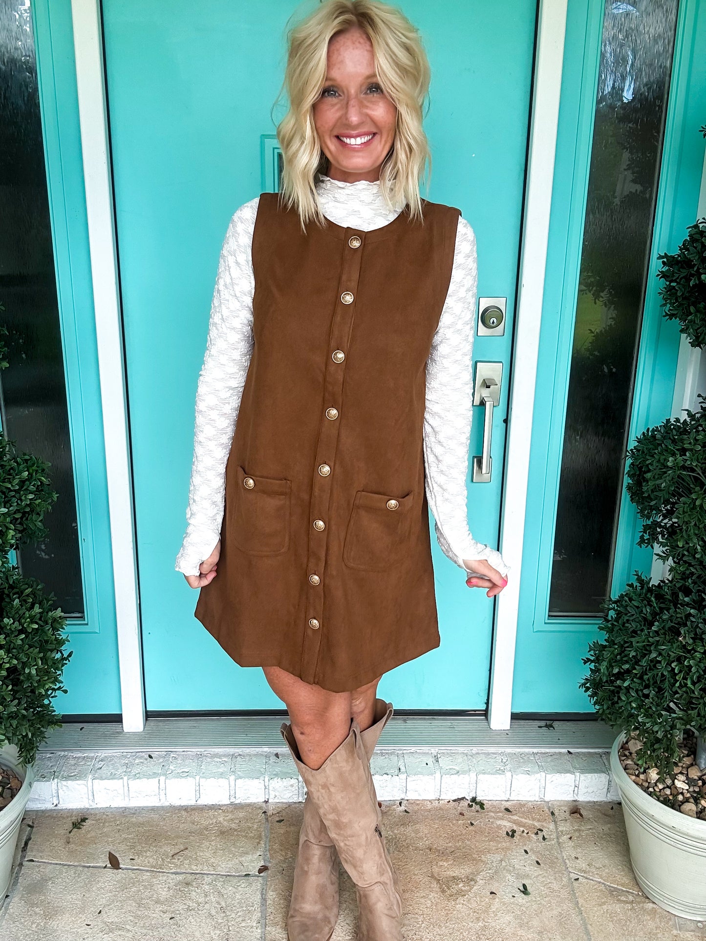 The Golden Standard Suede Shift Dress