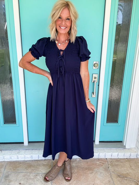 Puff & Tied Navy Dress