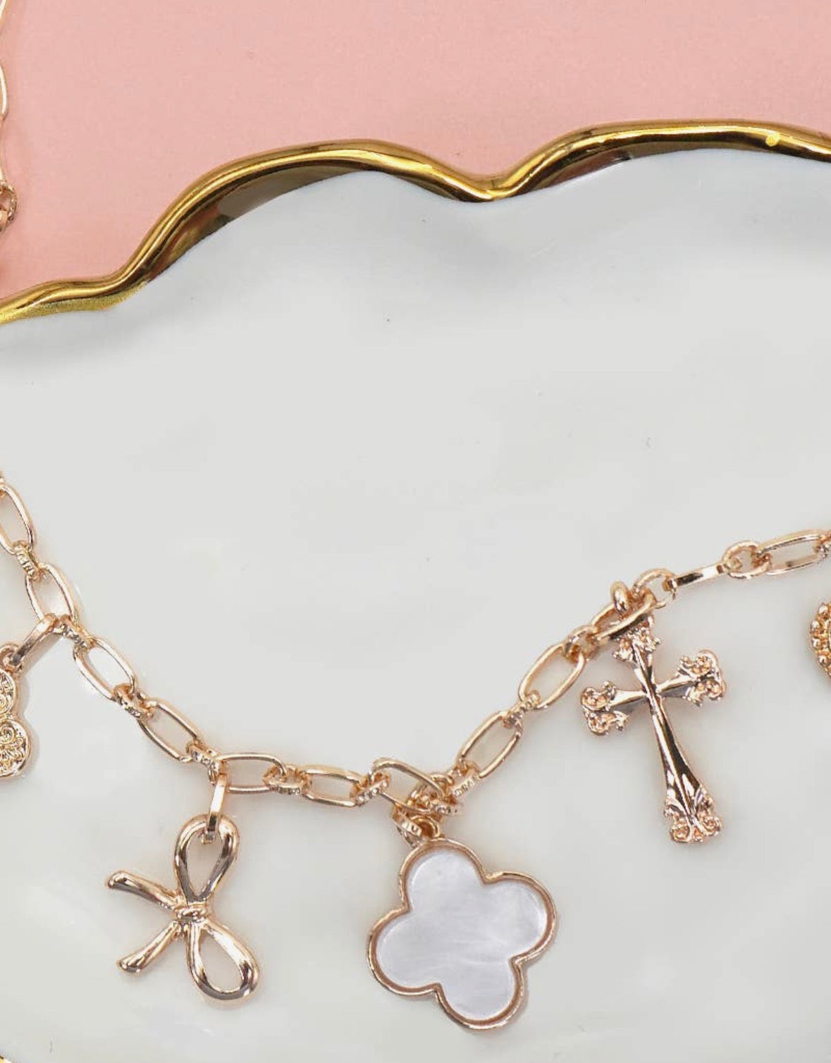 Clover Bow Cross Charm Necklace