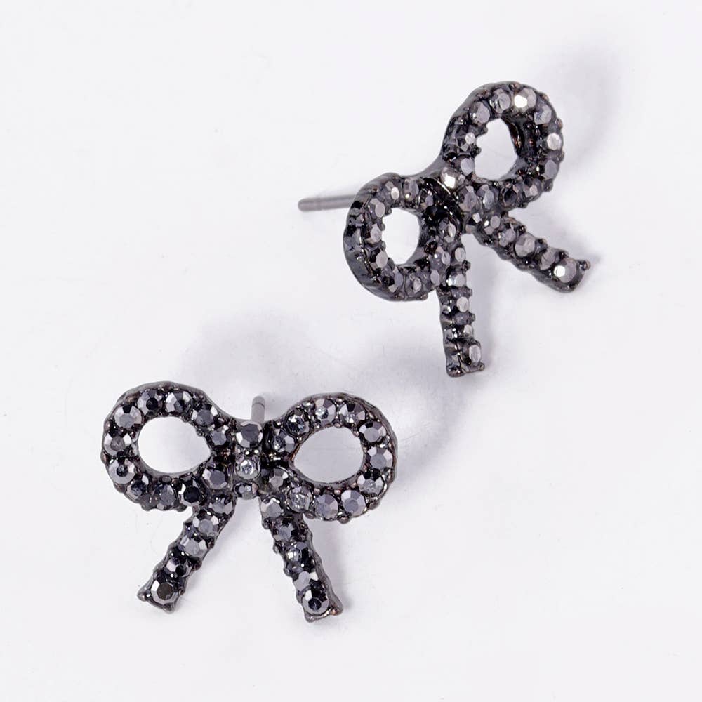 Jet Studded Ribbon Stud Earrings