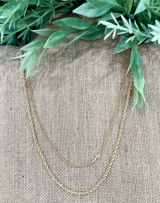 Braided Chain Rhinestone Cross Necklace