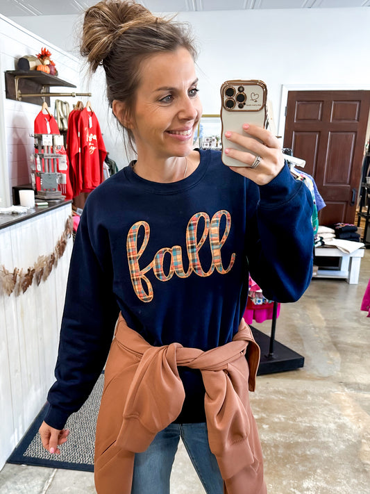 Fall Plaid Embroidered Sweatshirt