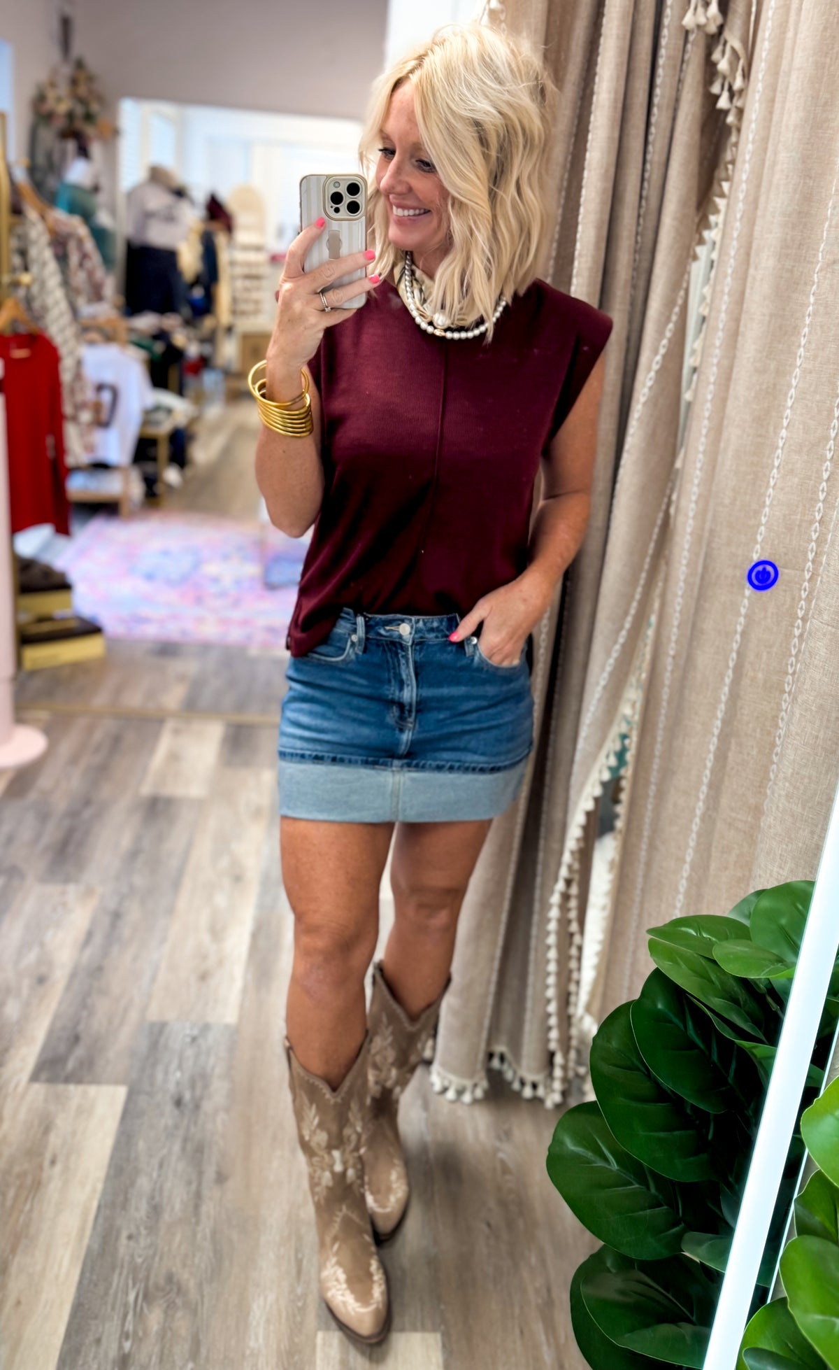 Cuffed Denim Skirt