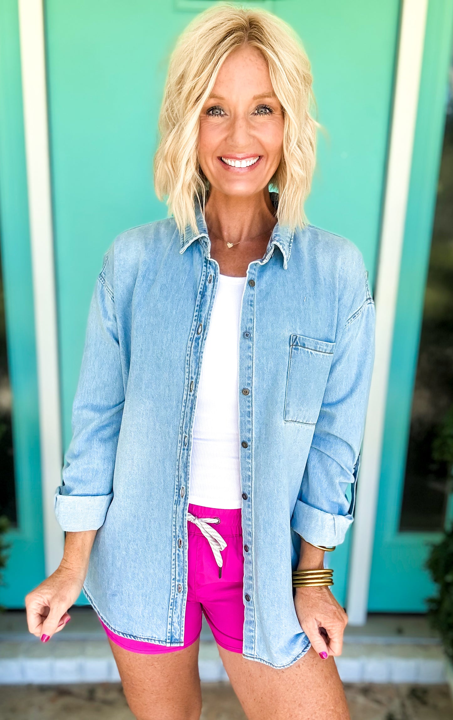 Risen Brand Oversized Light Denim Button Up