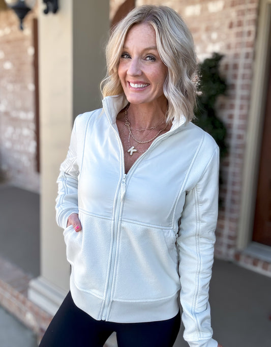 Toasty & Textured Fleece Jacket -- Ivory