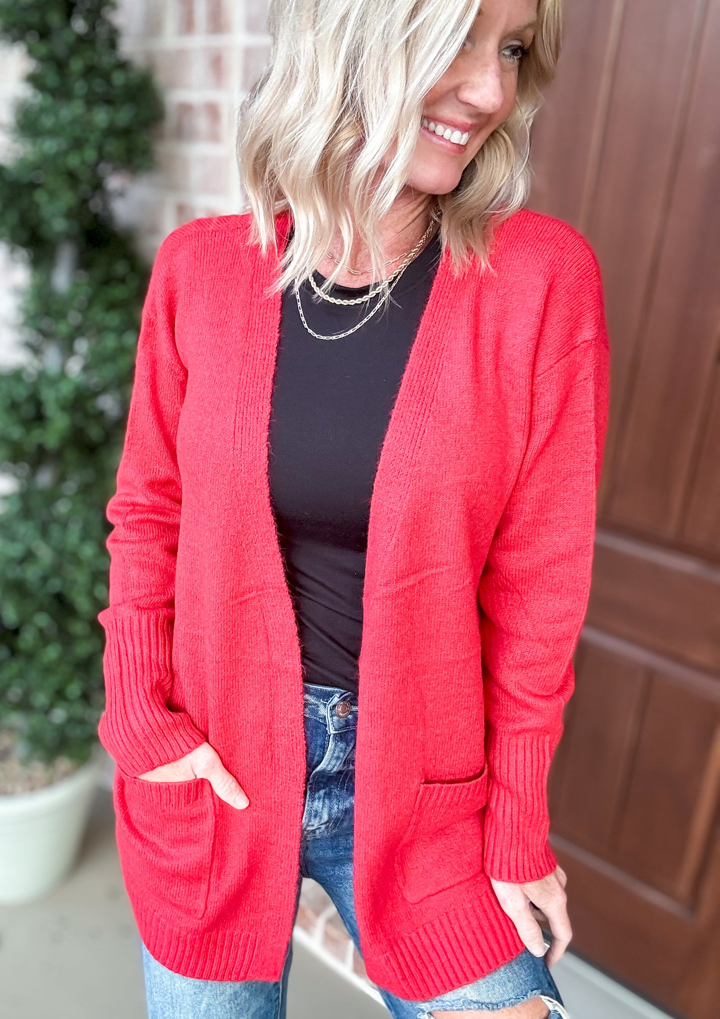 Candice Comfy Sweater Cardigan — Red