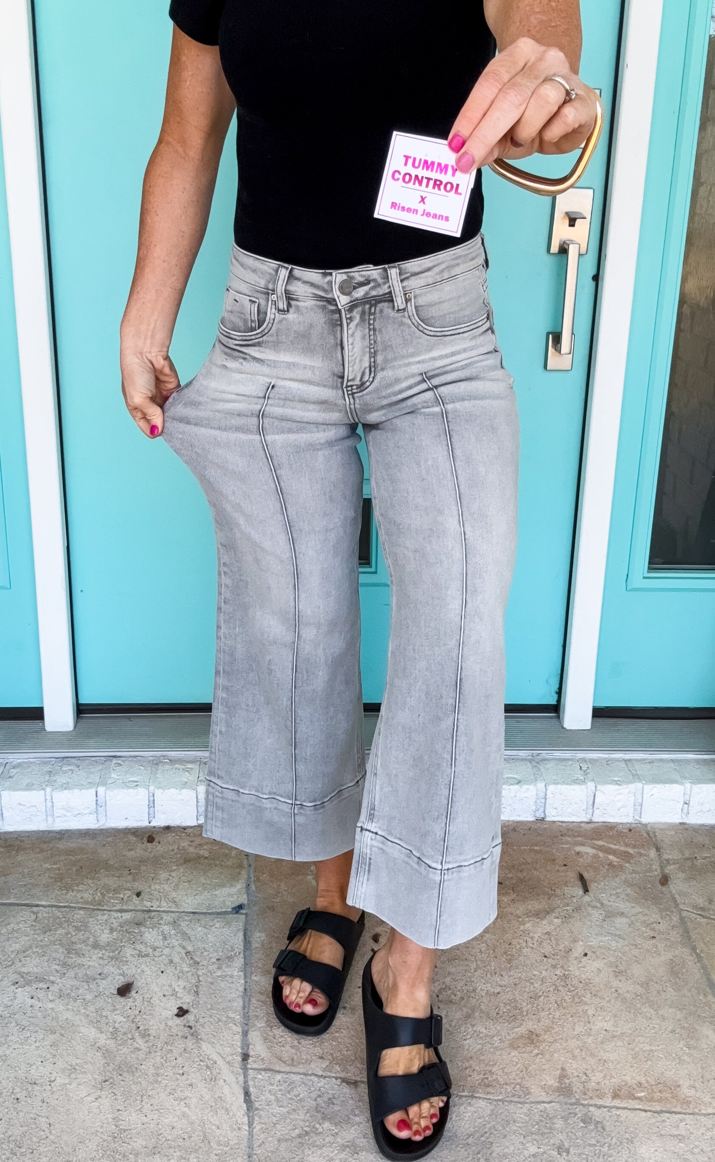 Polished Pintuck Cropped Jeans -- GRAY WASH