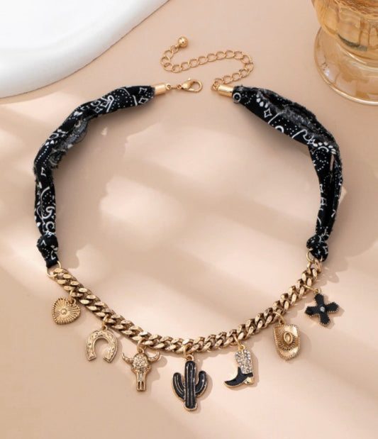 Western Theme Black Charm Necklace