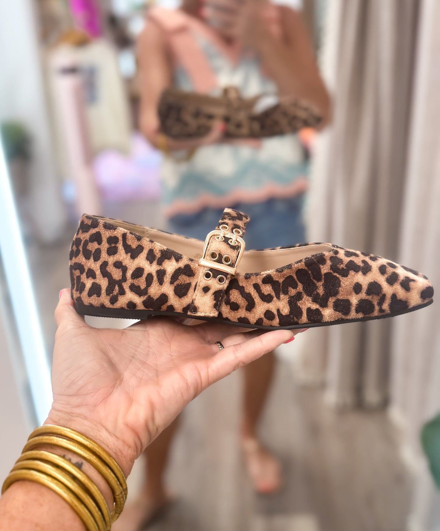 Leopard Square Toe Mary Jane Flat