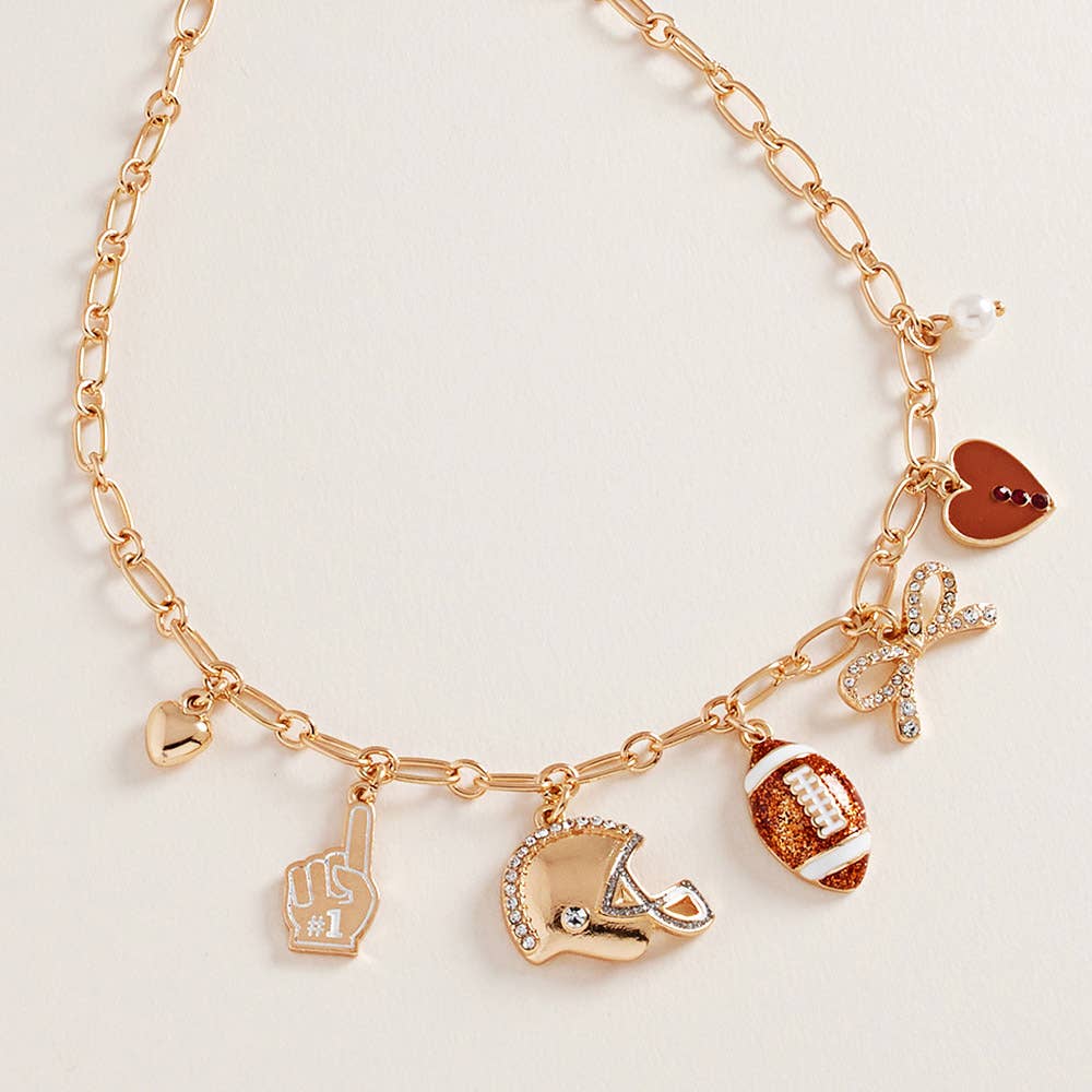 Football Bow Heart Pearl Charm Necklace