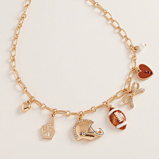 Football Bow Heart Pearl Charm Necklace