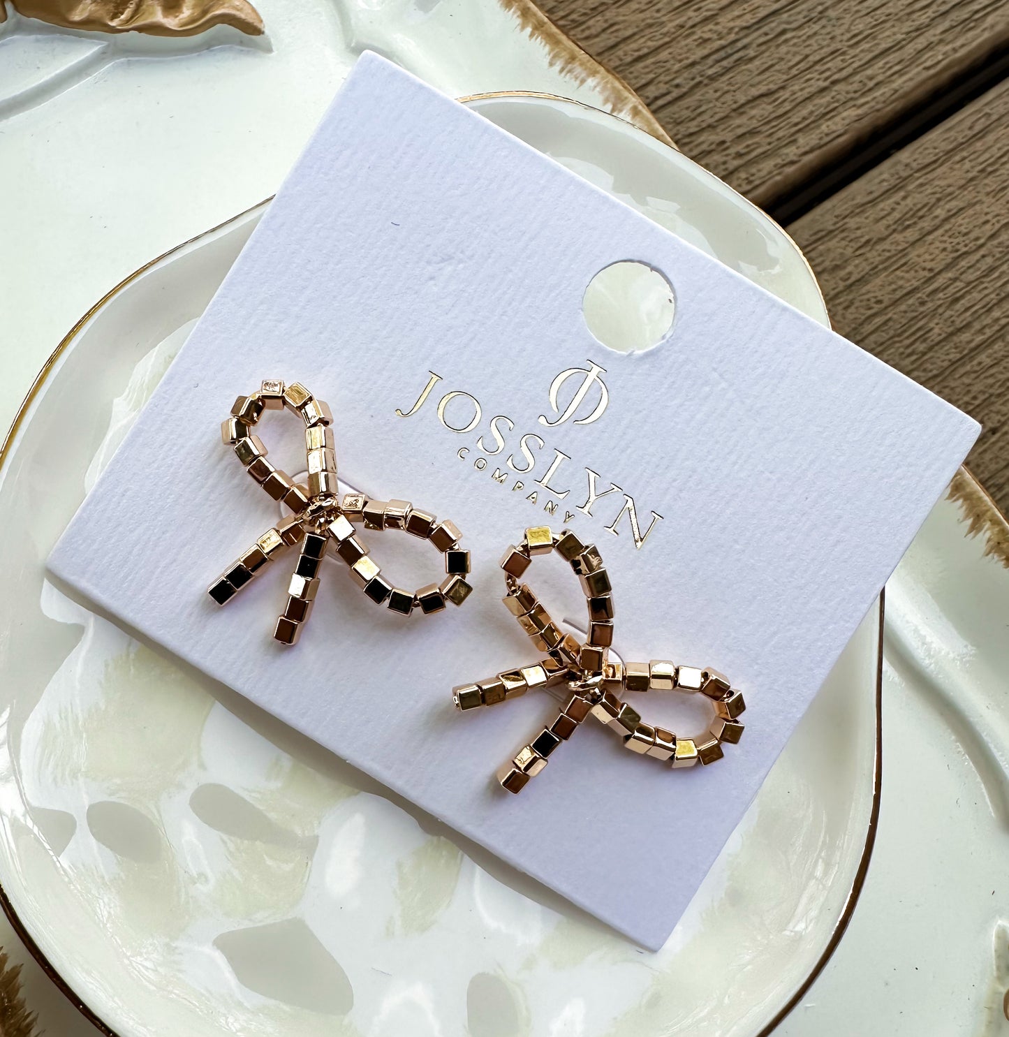 Square Beaded Bow Stud Earrings