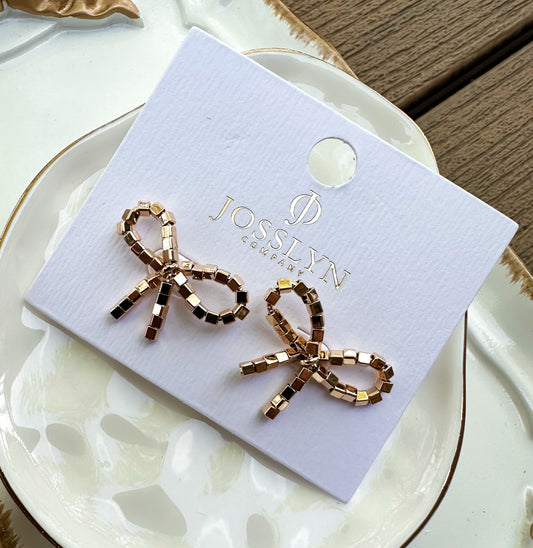 Square Beaded Bow Stud Earrings