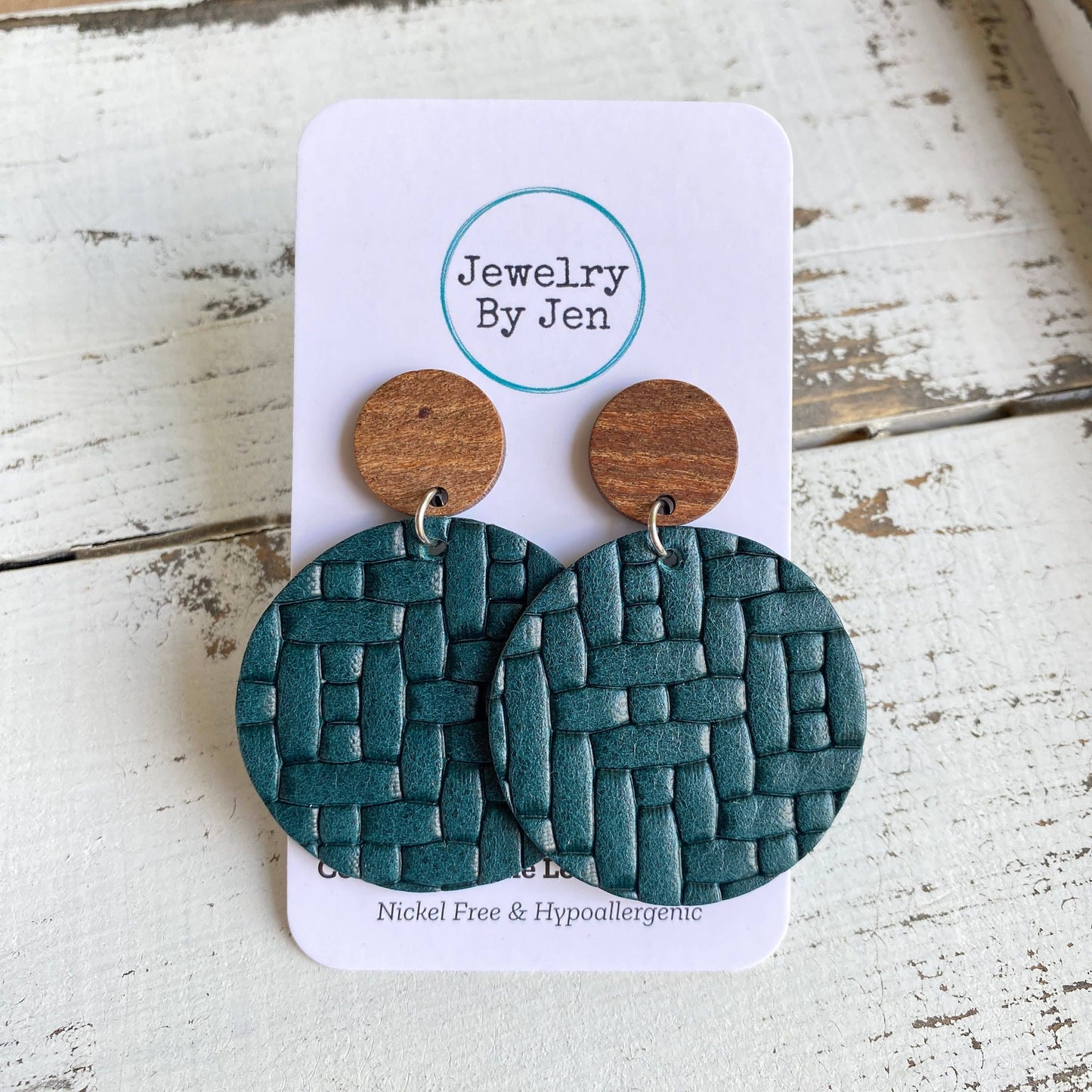 Wood Stud Earring: Teal Weaved