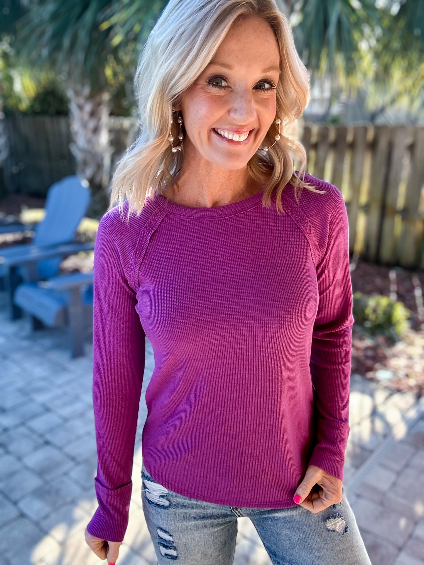 The Brielle Waffle Knit Long Sleeve Top