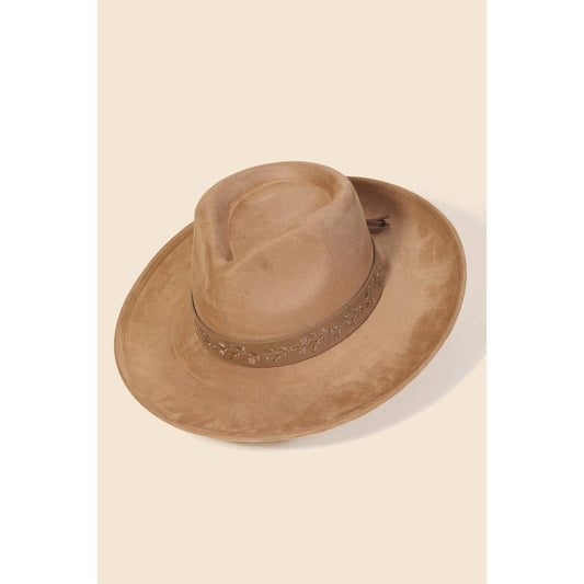 Embroidered Flower Strap Fedora Hat