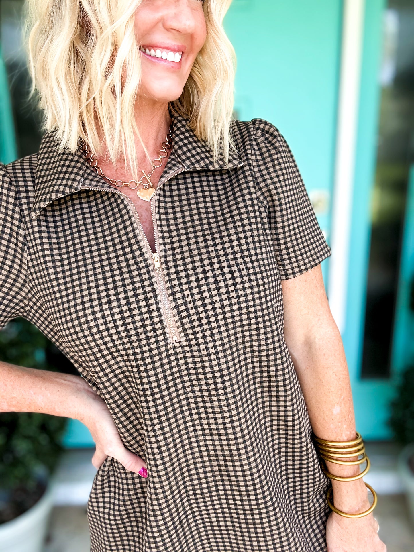 Fall Gingham Zip Dress