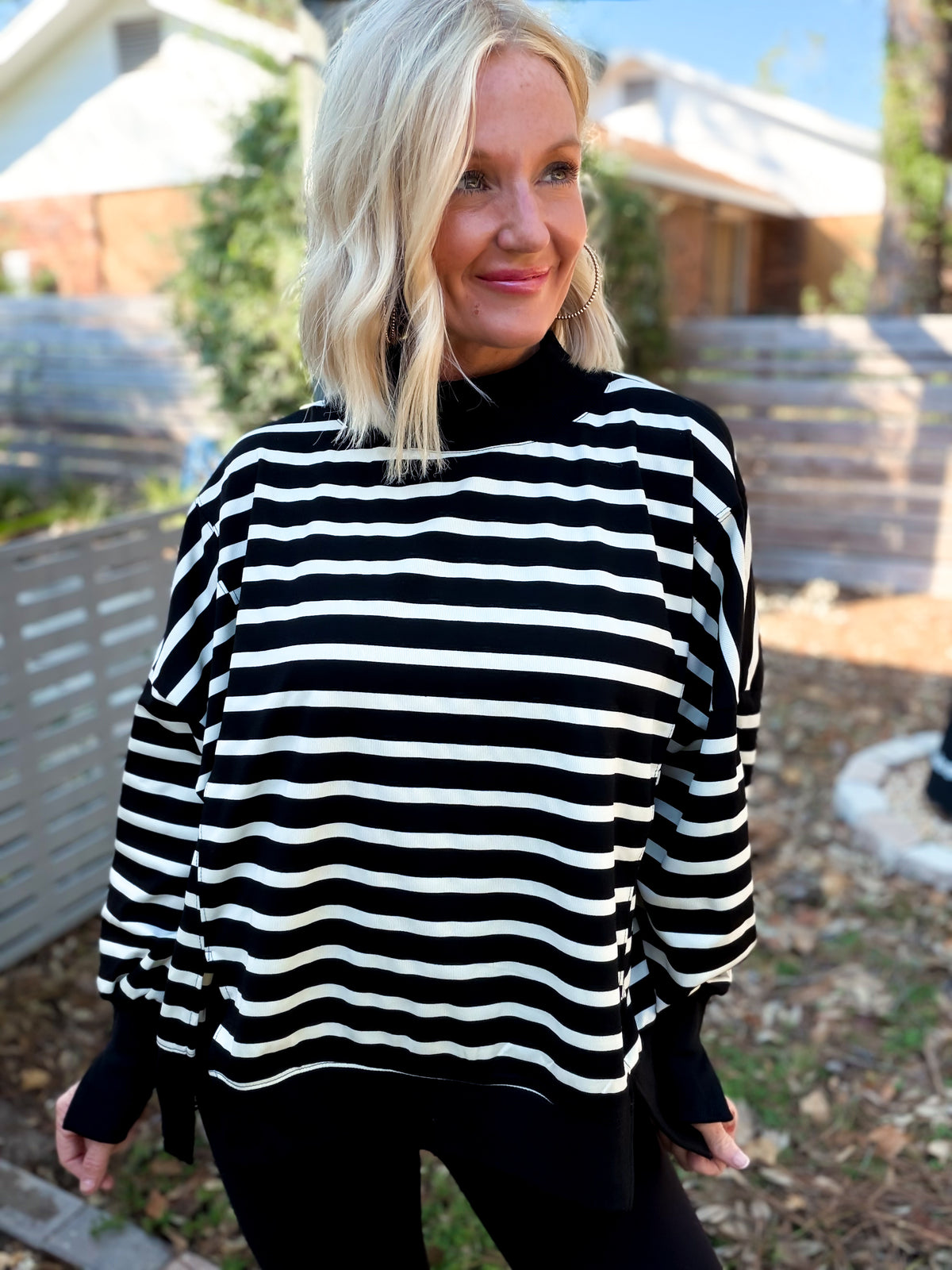 Cool Girl Striped Mock Neck Pullover