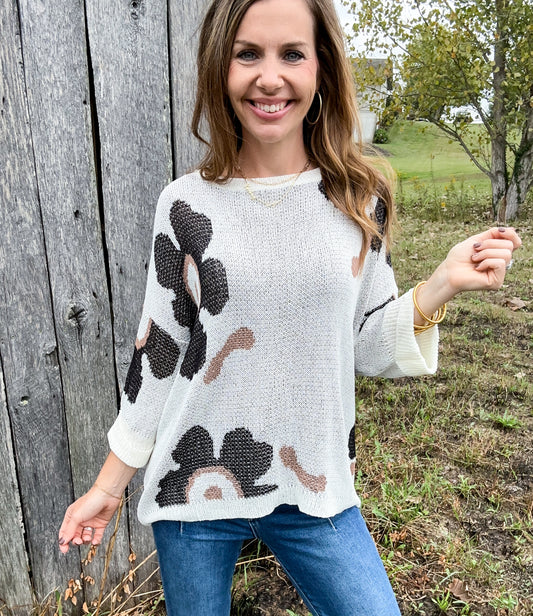 Flower Print 3/4 Sleeve Top