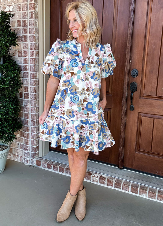 Fall Floral Puff Sleeve Dress