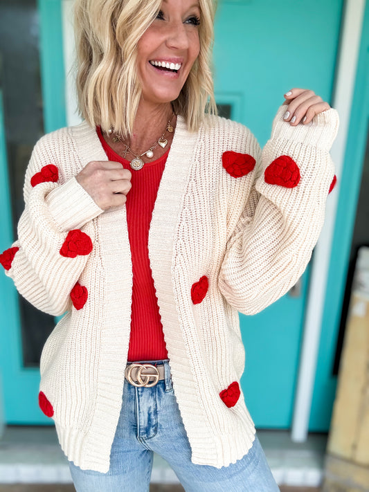 Heart 3D Pattern Cream Cardigan