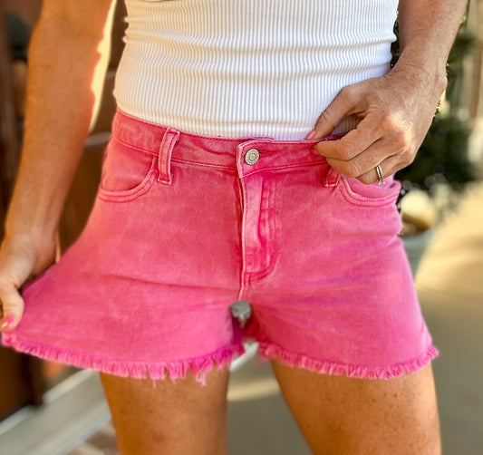 Carly Cutoff Hem Shorts -- Pink