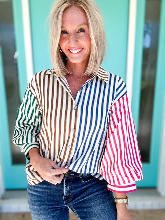 Harvest Stripes Button Down Top