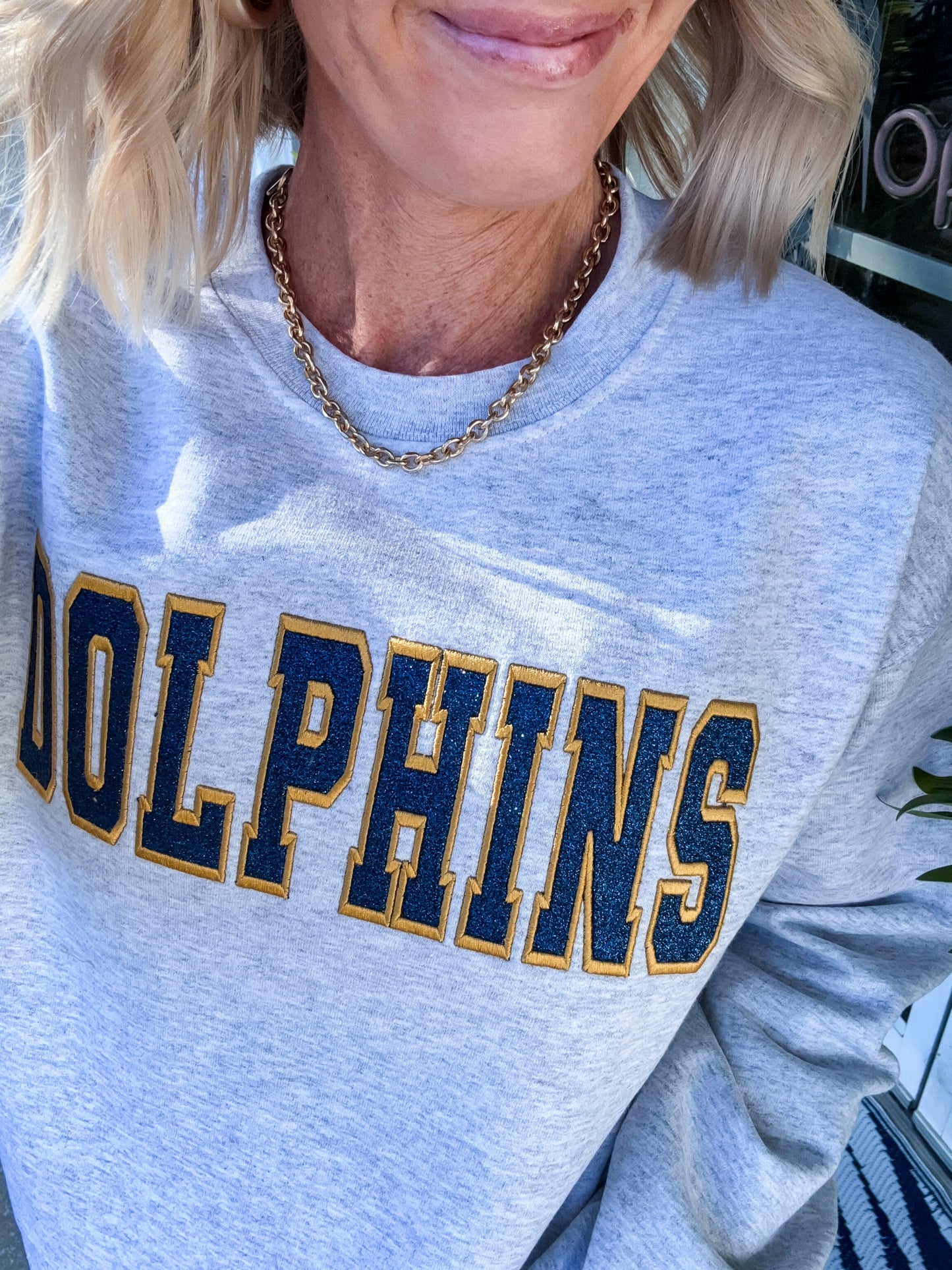 Dolphins Glitter Embroidered Patch Sweatshirt