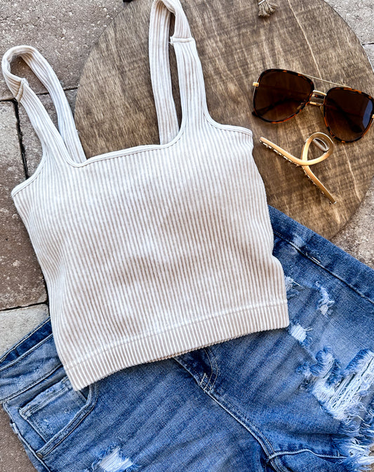 Penny Padded Cropped Tank -- Sand