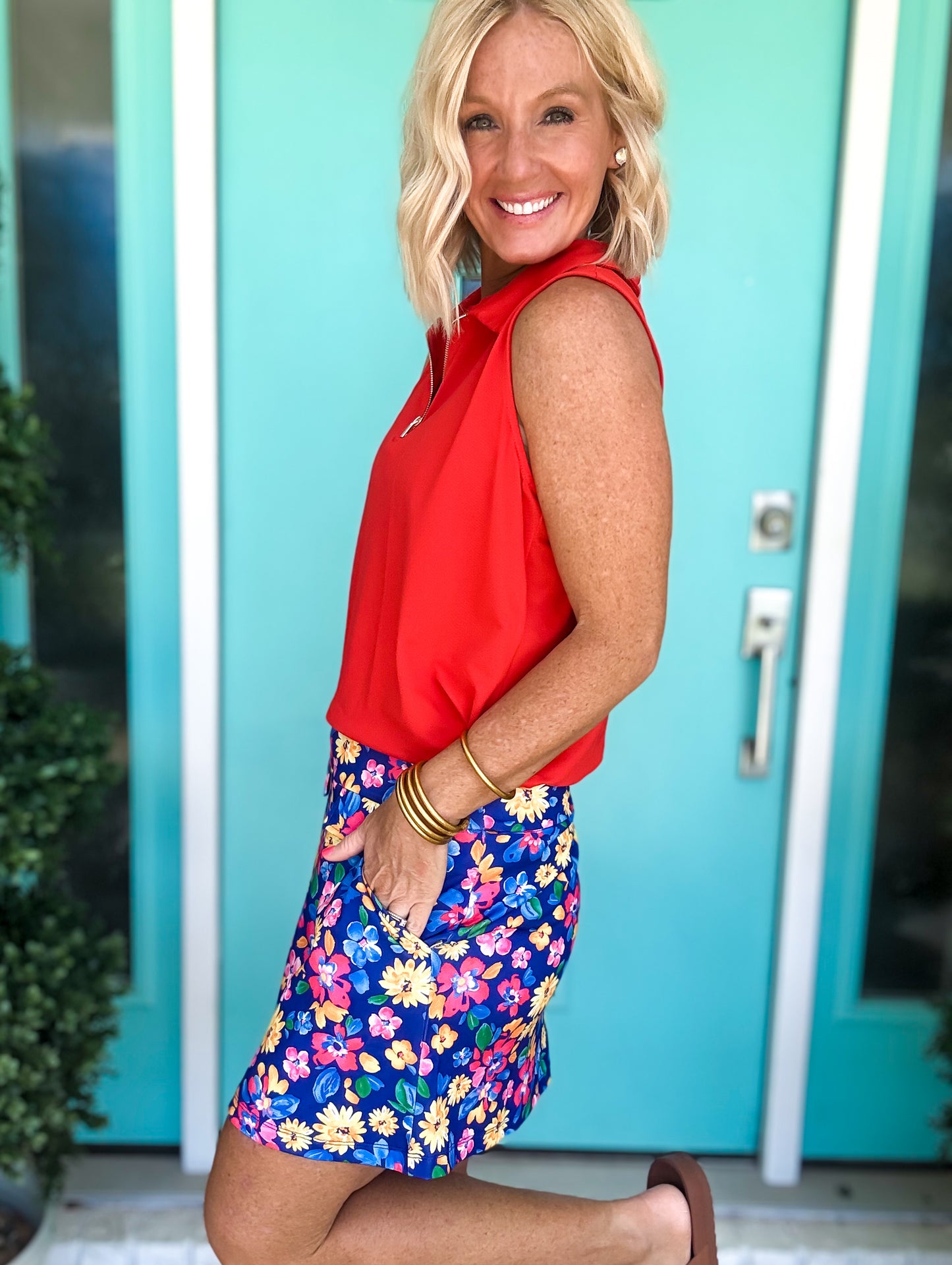 Deep Blue Teetime Floral Skort