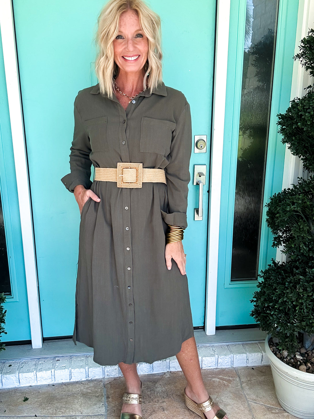 Belted Olive Dress