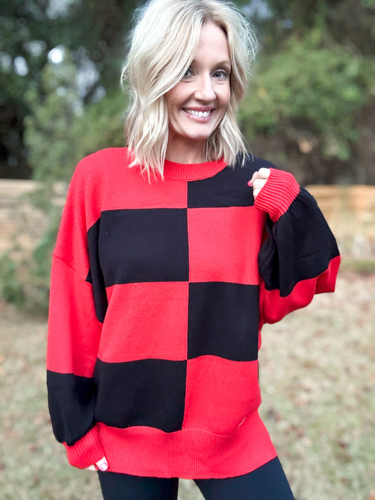 Checkered Charm Gameday Sweater