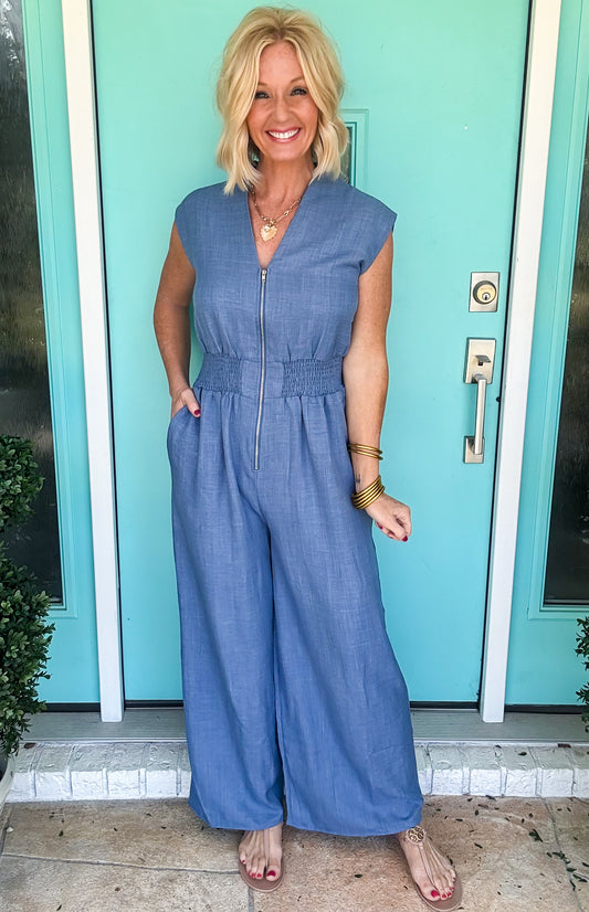 Easy Does It Chambray Jumpsuit