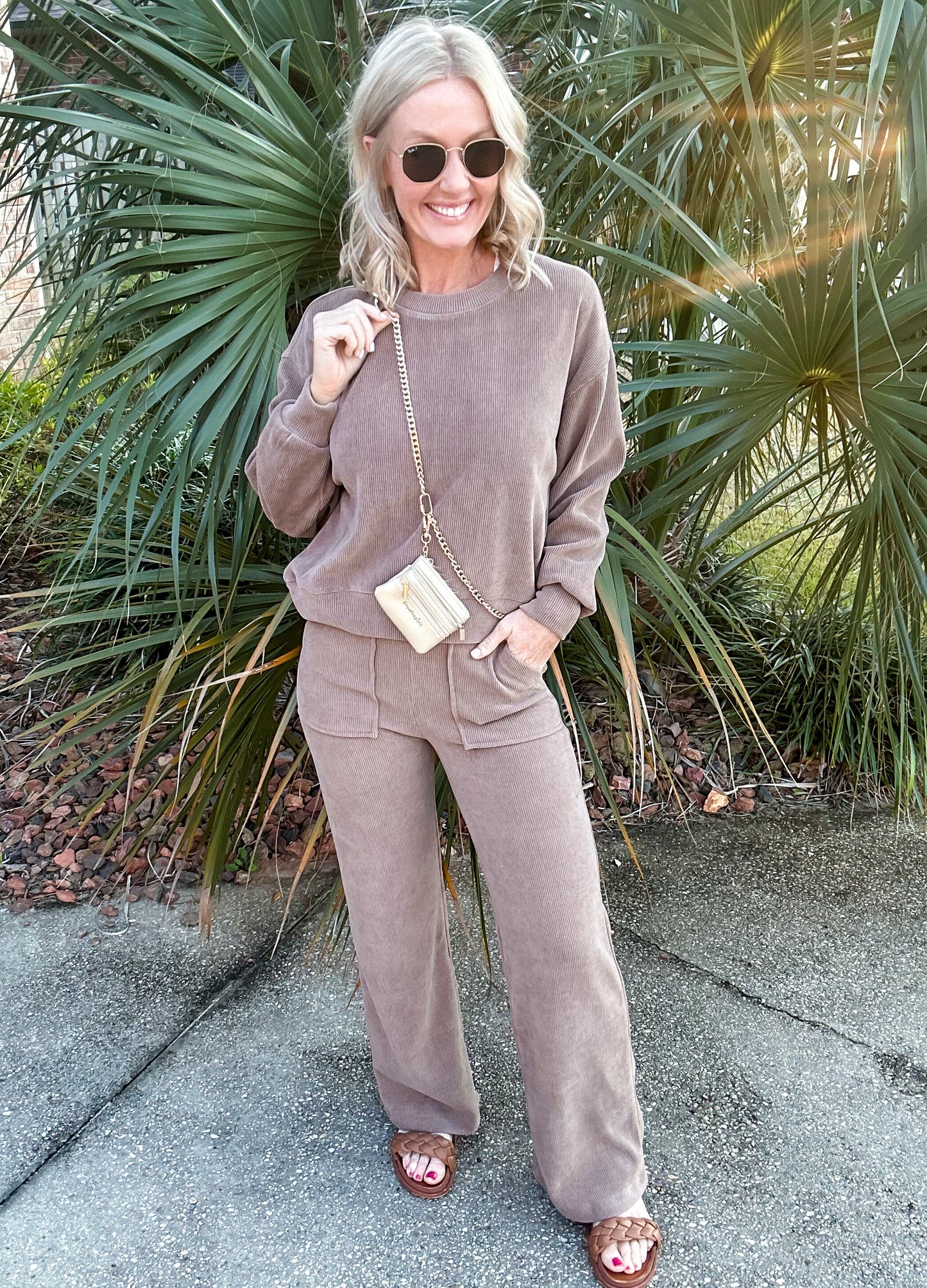 Biance Stretchy Corded Scuba Set -- Taupe