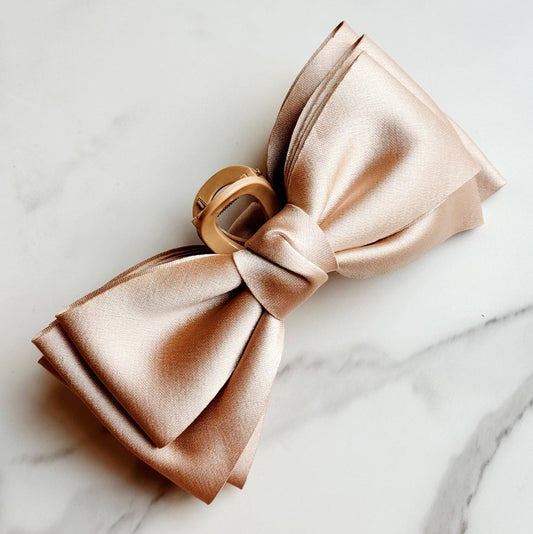 Oversized Bow Claw Clip -- Taupe