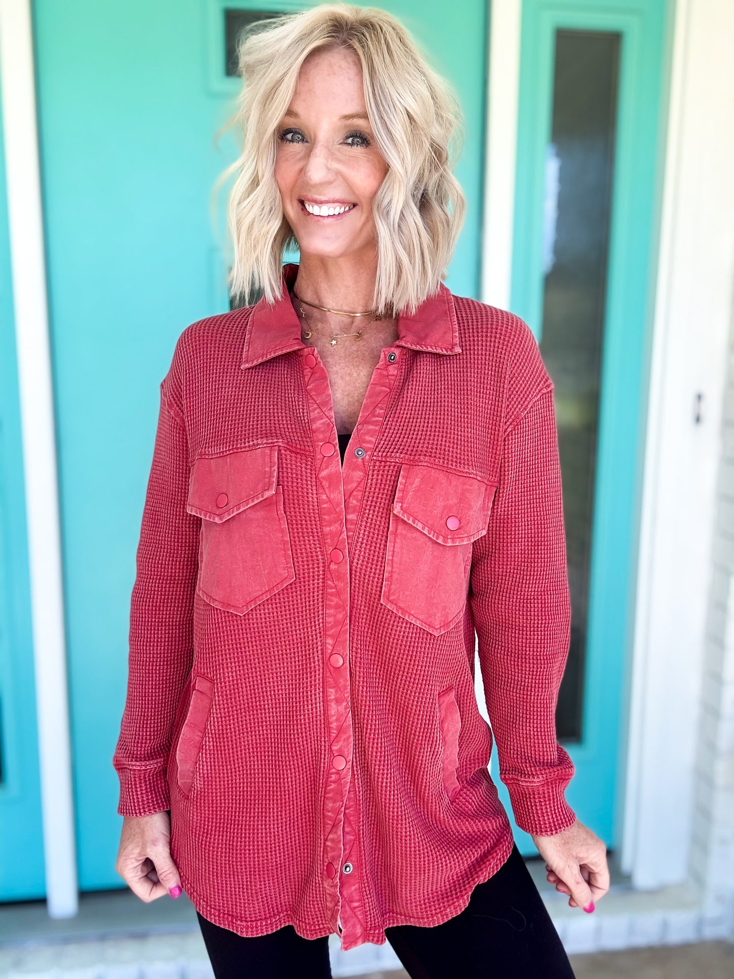 Abby Acid Wash Shacket --- Red