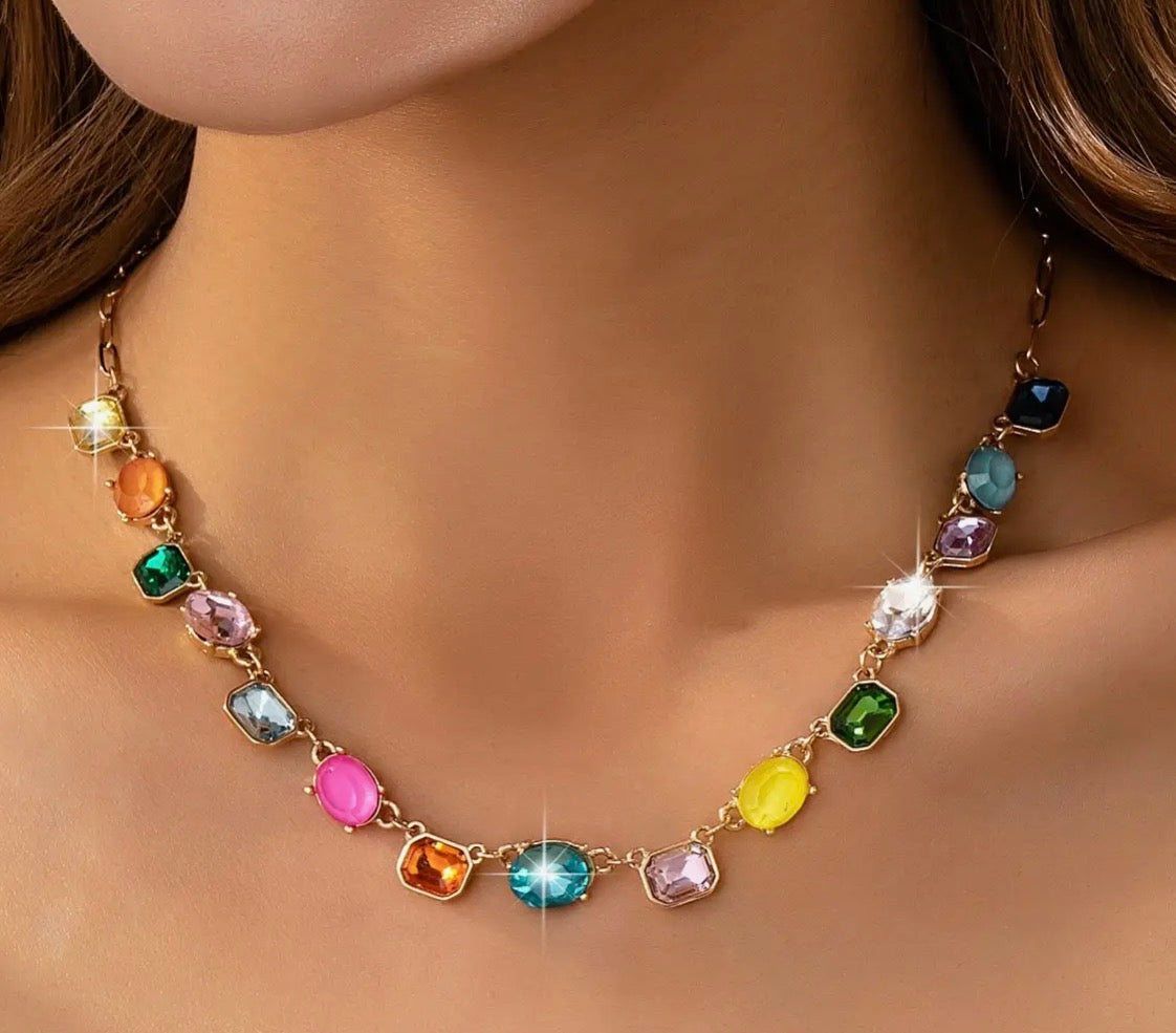 Multicolor Gemstone Link Necklace