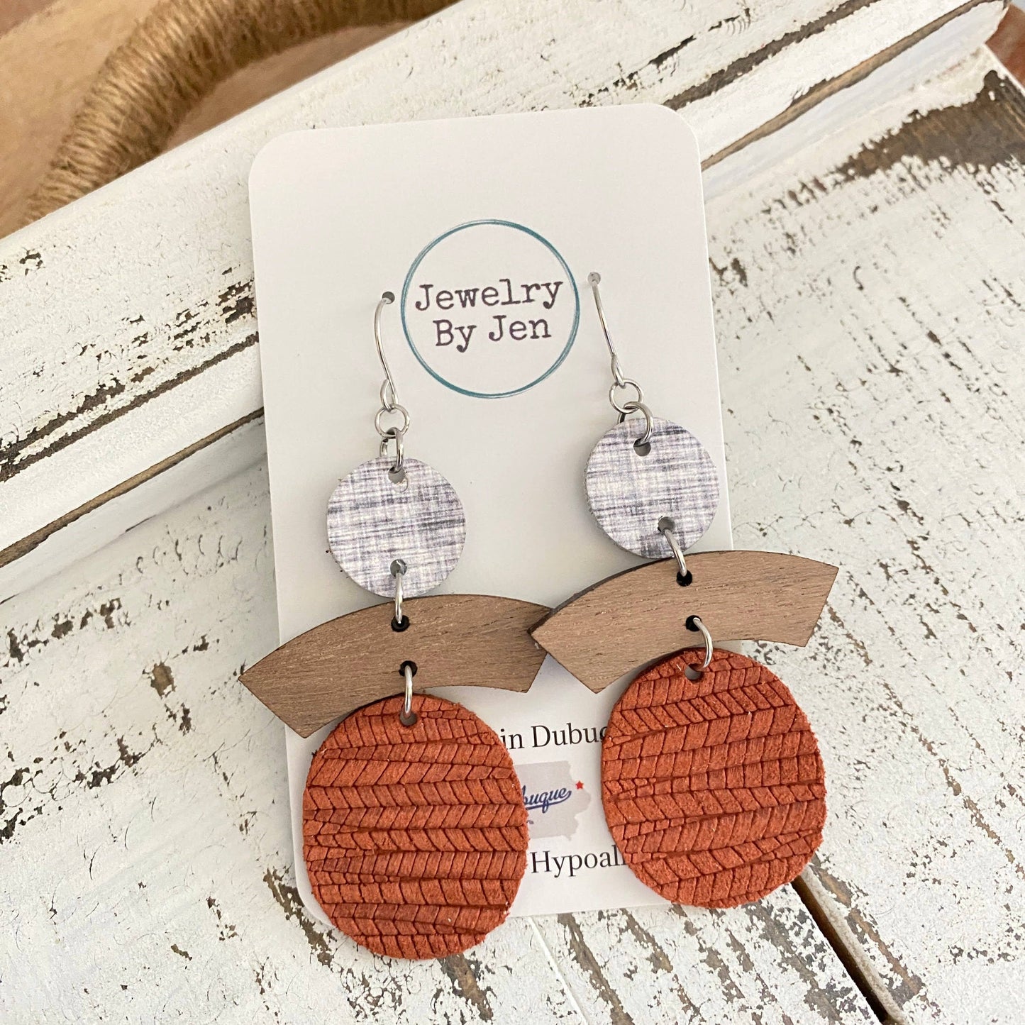 Rust with Wood Arch Earrings