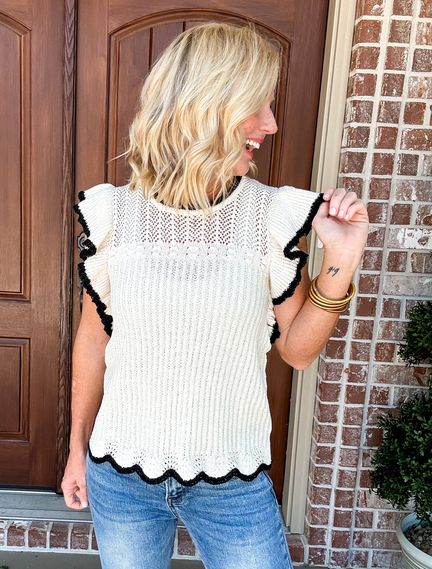 Trena Textured Ruffle Sleeve Top