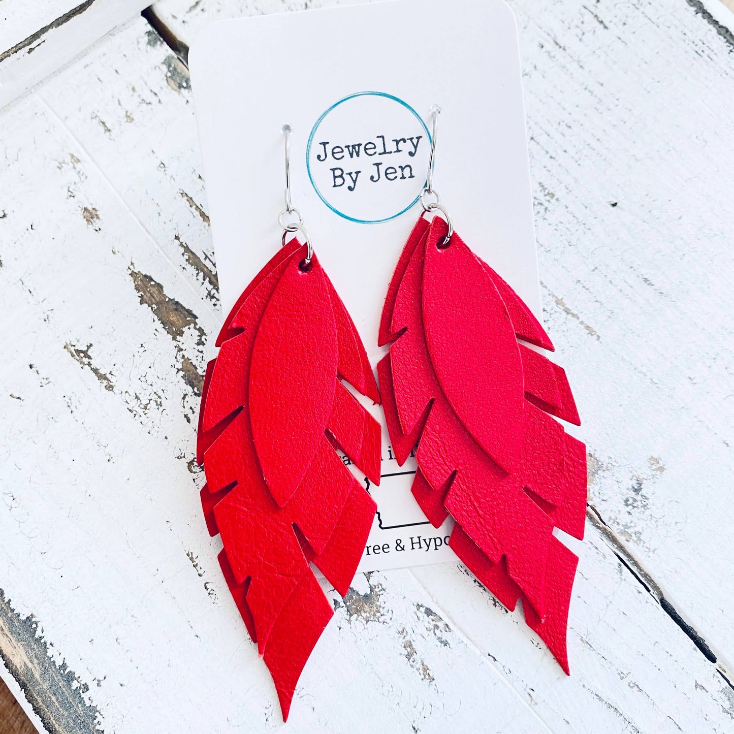 Jagged Feather Earring: Red