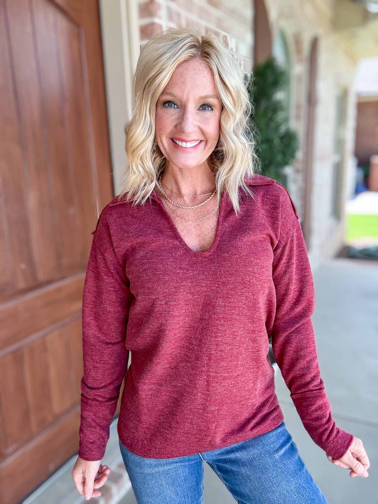 Country Roads Cashmere Collared Top