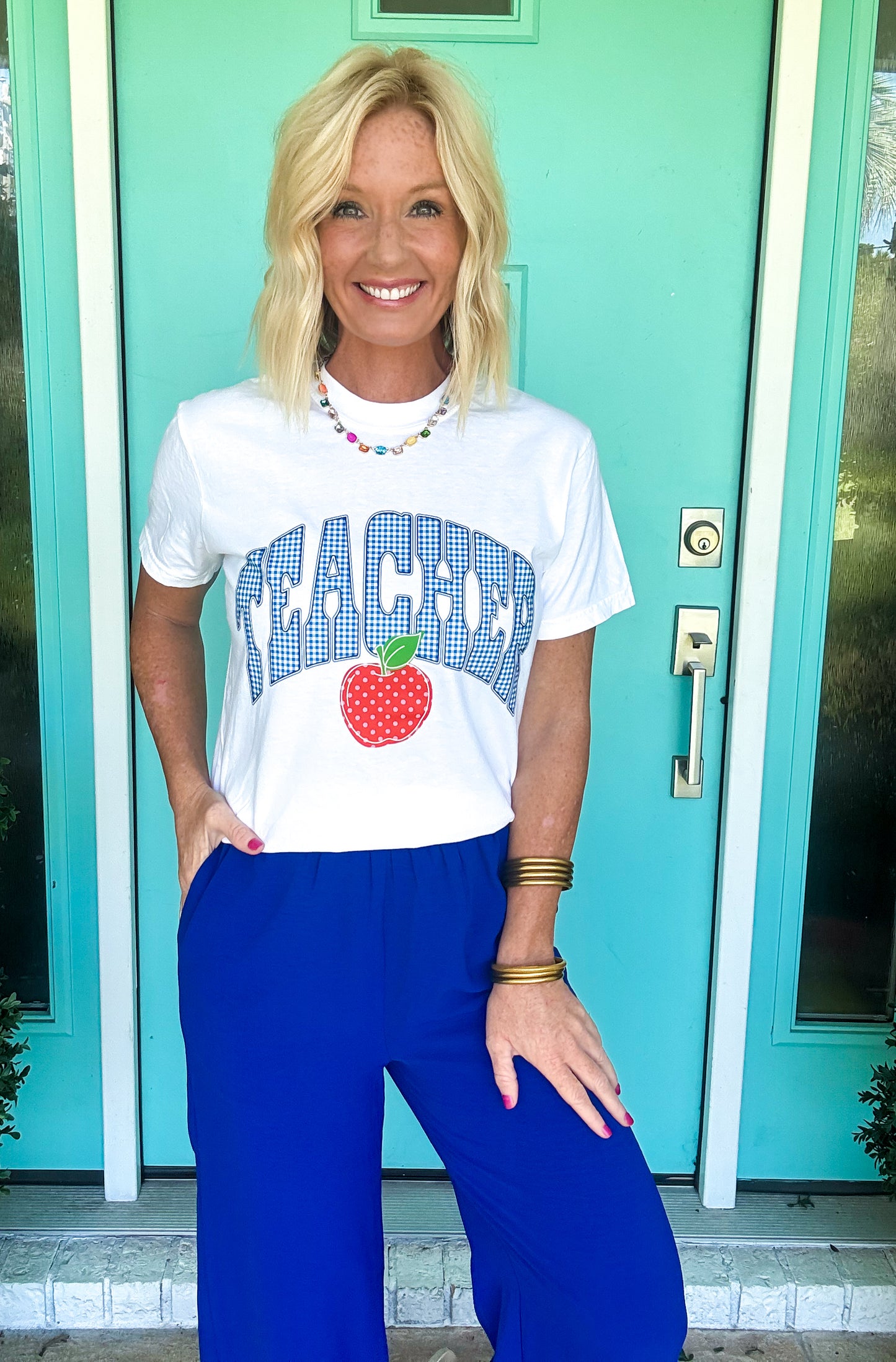 Teacher Gingham Check Tee