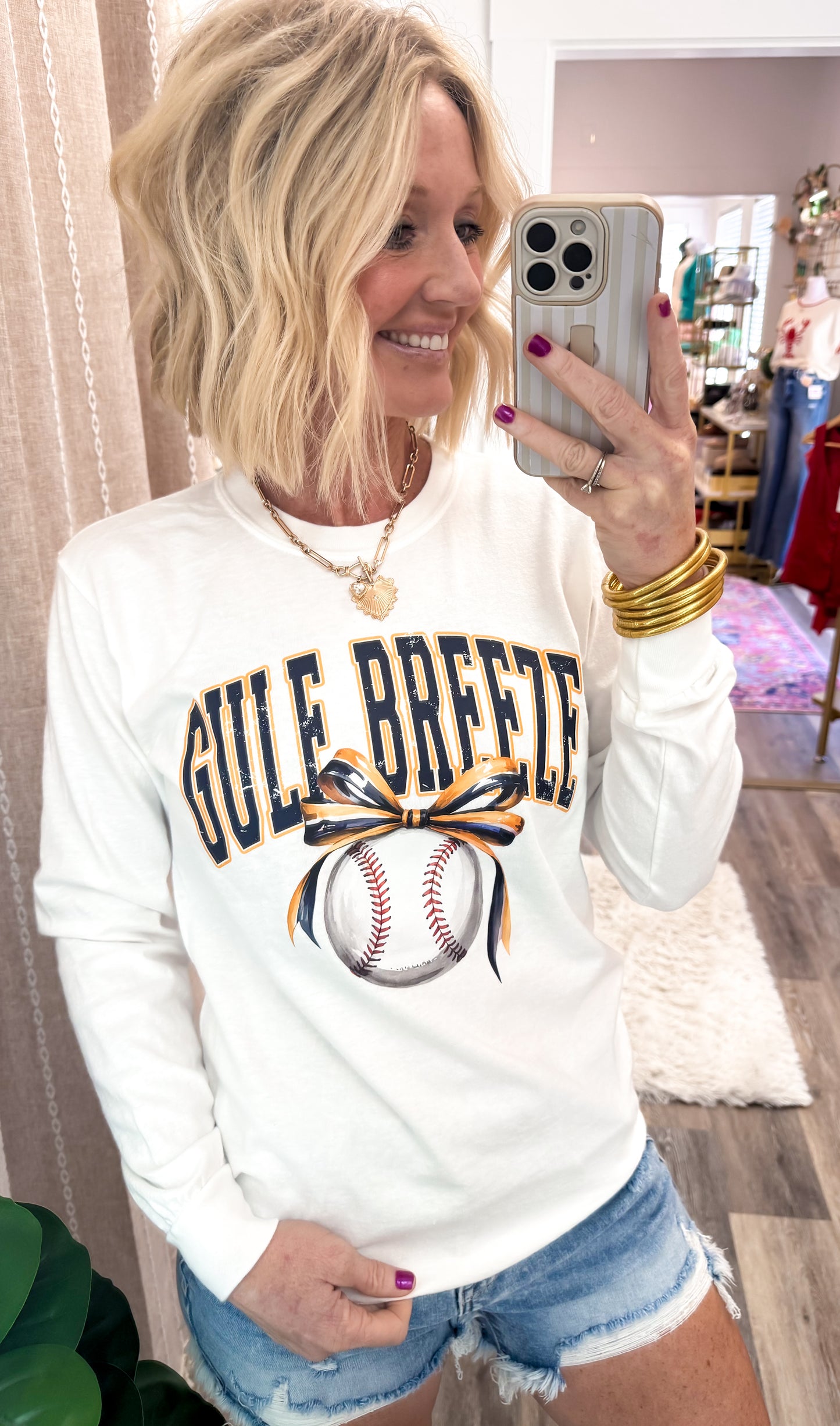 Gulf Breeze Baseball Bow Long Sleeve Tee